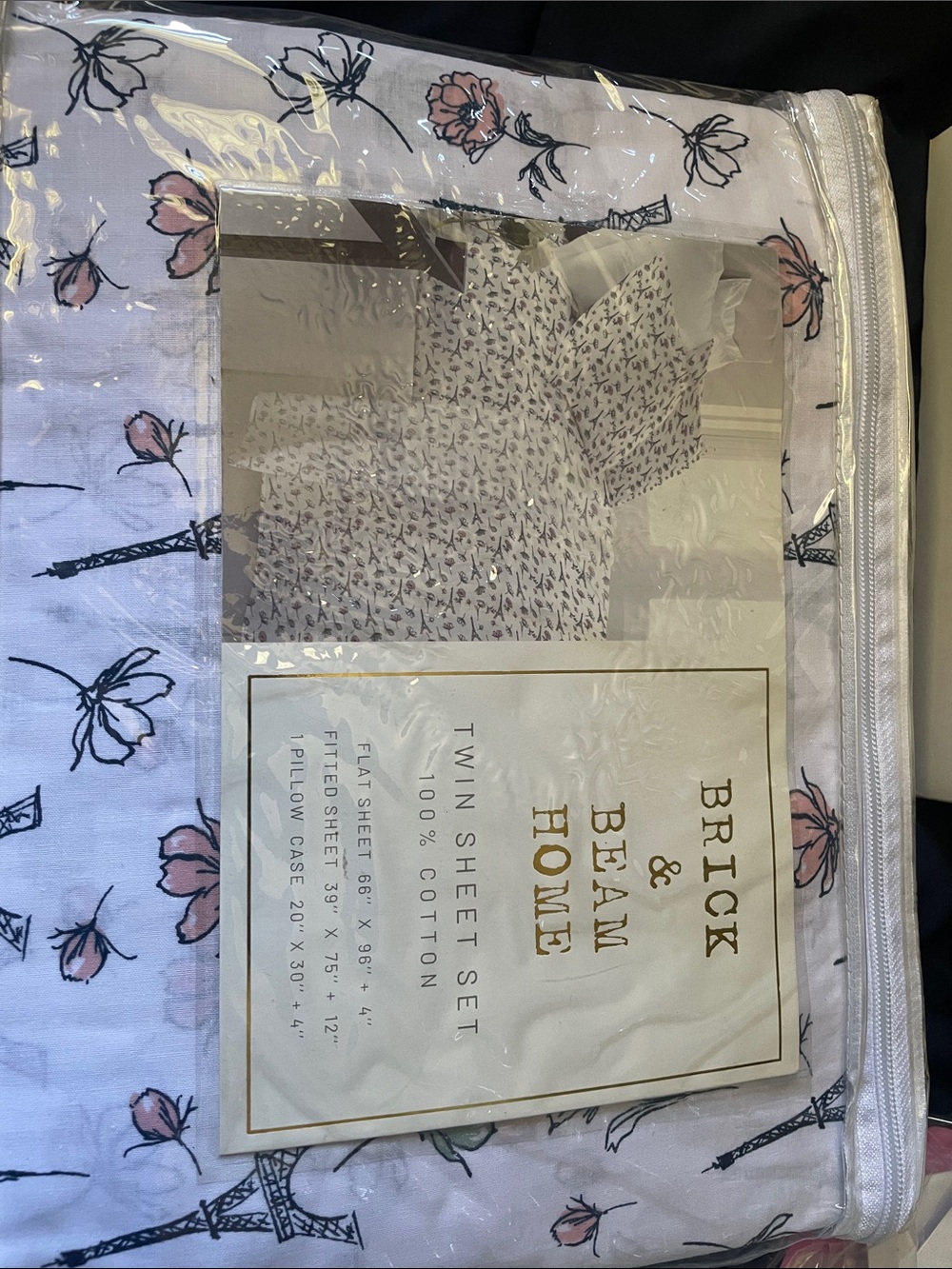 Twin Sheet Set in White with Pink Floral